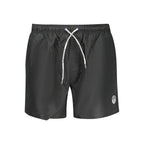 North Sails black polyester men's swim boxer showcasing a fitted design and elastic waistband for comfortable beachwear.
