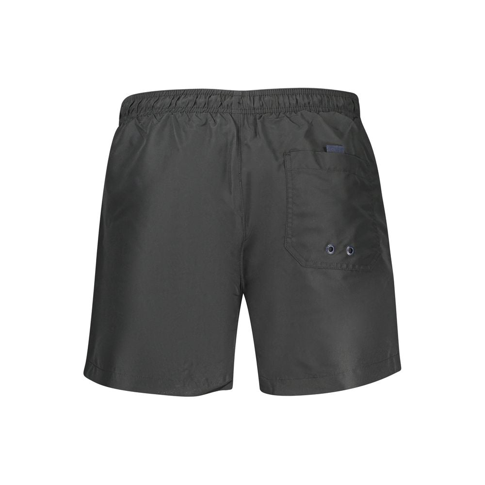 North Sails black polyester men's swim boxer, close-up view showing smooth fabric and fitted style for beach or pool wear.