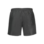 North Sails black polyester men's swim boxer, close-up view showing smooth fabric and fitted style for beach or pool wear.