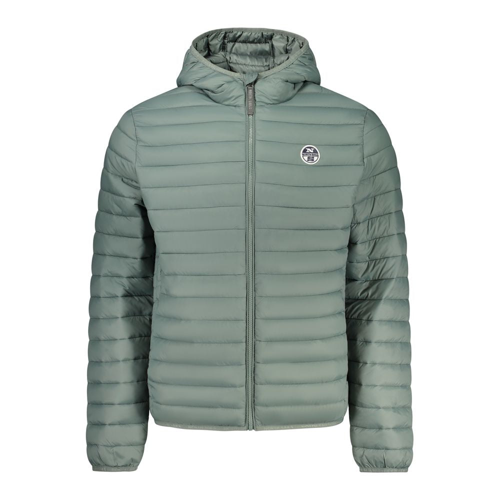 North Sails Verde polyester men's jacket displayed on a hanger, featuring a lightweight design with a zip-up front and adjustable collar.