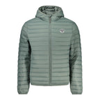 North Sails Verde polyester men's jacket displayed on a hanger, featuring a lightweight design with a zip-up front and adjustable collar.