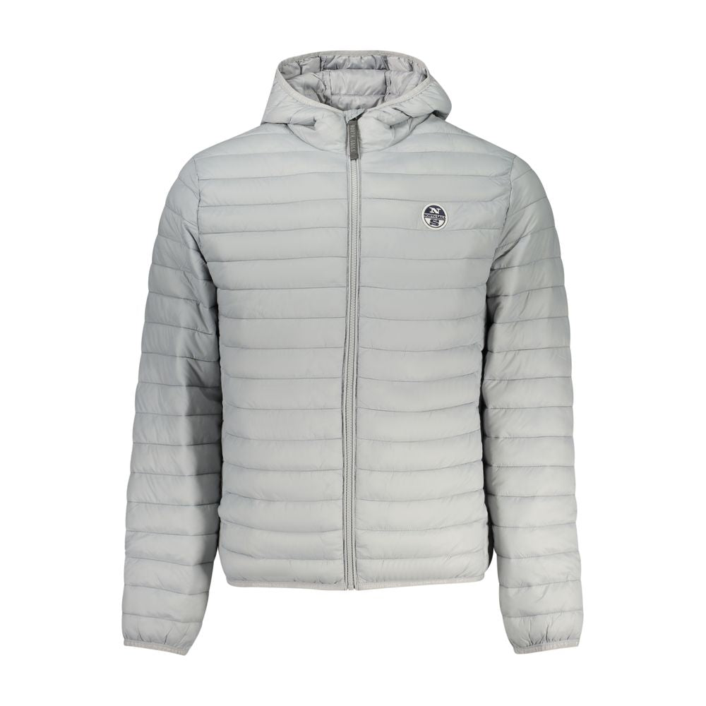 North Sails Grigio Poliammide men's jacket displayed on a hanger, featuring a sleek design and front zipper.