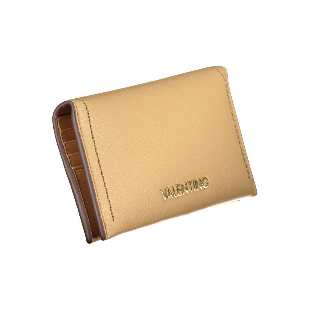 Mario Valentino beige polyurethane women’s wallet with multiple card slots and a sleek, minimalist design.