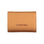 Mario Valentino brown polyurethane women's wallet with multiple card slots and a zippered coin pocket.