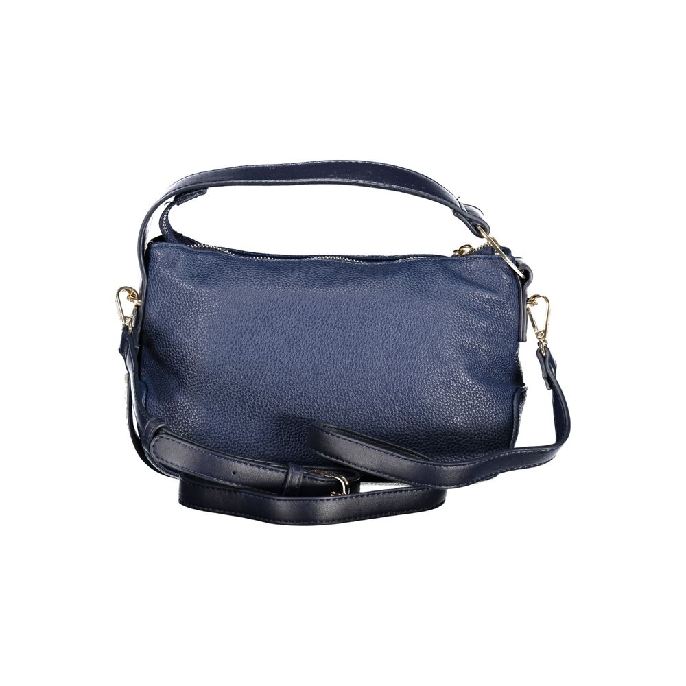 Mario Valentino blue polyurethane women's bag with adjustable strap and front pocket, stylish and functional accessory.