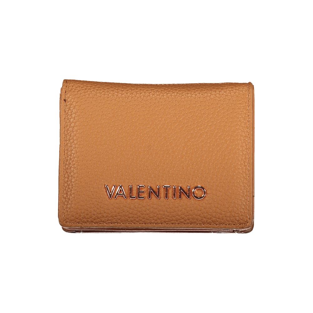 Mario Valentino brown polyurethane women's wallet with multiple card slots and a sleek, minimalist design.