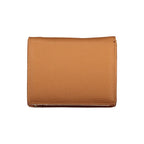 Mario Valentino brown polyurethane women's wallet with multiple card slots and zip coin compartment, stylish and compact accessory.
