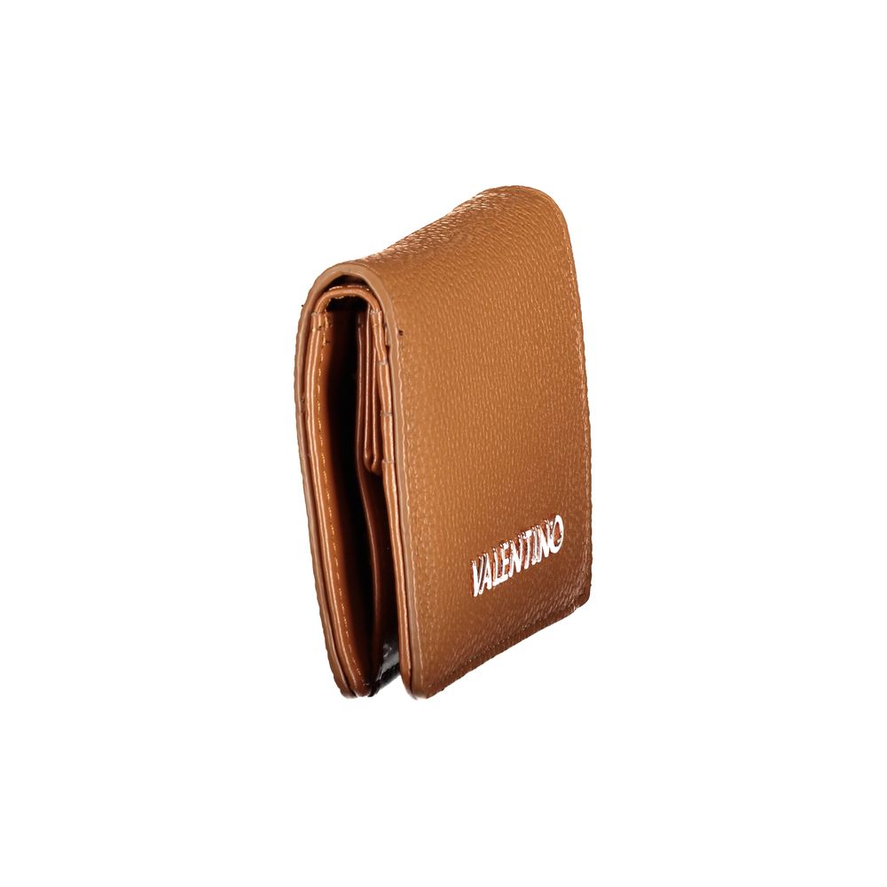 Mario Valentino brown polyurethane women's wallet with multiple card slots and a sleek, compact design.