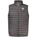 North Sails black polyamide men's jacket hanging on a wooden hanger, showcasing the lightweight, water-resistant design.