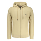 Beige cotton men's hoodie by Rifle with a relaxed fit, featuring a drawstring hood and ribbed cuffs and hem.