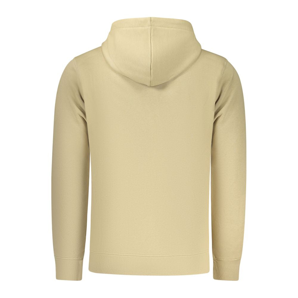 Beige cotton men's hoodie from Rifle with a relaxed fit and front pocket, casual and comfortable for everyday wear.