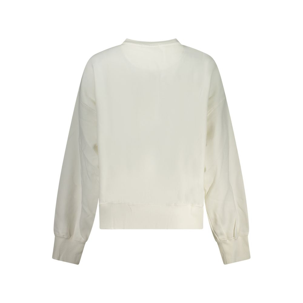 Pepe Jeans Bianco cotton women's sweatshirt displayed on a hanger, featuring a relaxed fit and classic crew neckline.