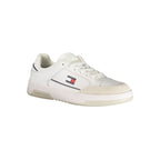 White Tommy Hilfiger men's sneaker made of polyurethane with a sleek design and branded logo on the side.