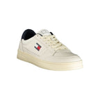White leather men's sneaker by Tommy Hilfiger with a sleek design and brand logo on the side.