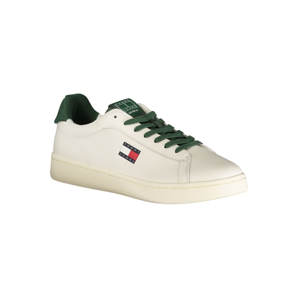 Tommy Hilfiger Bianco men's polyurethane sneaker with white design, featuring laces and a casual sporty style.