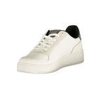 Tommy Hilfiger white polyurethane men's sneaker with sporty design and laces, featuring brand logo on the side.