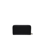 Prada black calfskin wallet with sleek design, featuring multiple card slots and a smooth leather finish.