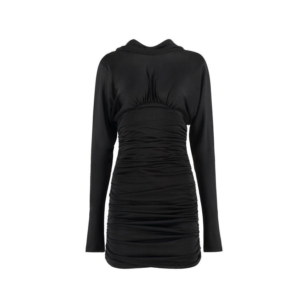 Saint Laurent black viscose casual dress displayed on a hanger, showcasing its sleek, relaxed fit and stylish design.