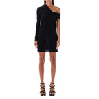 Saint Laurent black viscose casual dress displayed on a mannequin, featuring a relaxed fit and stylish design.