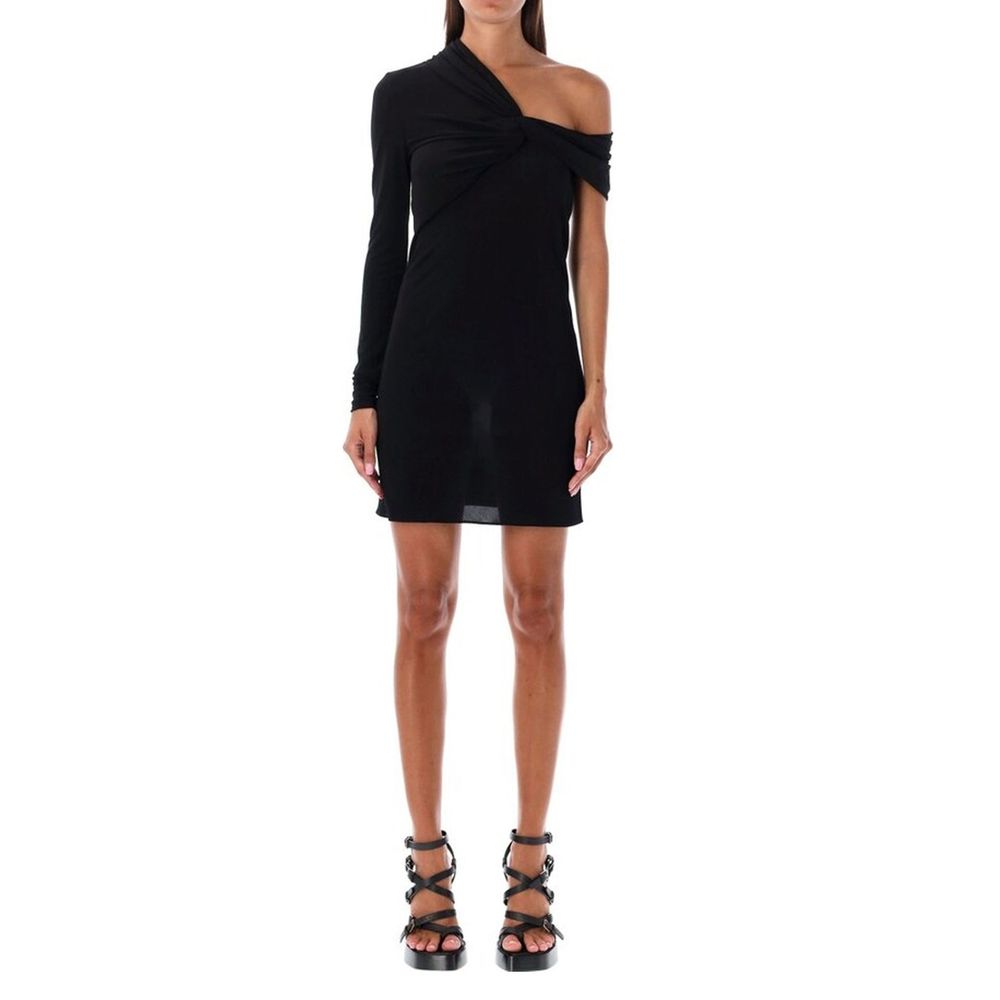 Saint Laurent black viscose casual dress displayed on a mannequin, featuring a relaxed fit and stylish design.