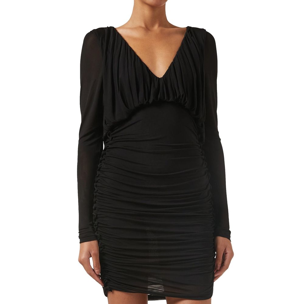 Saint Laurent black viscose cocktail dress featuring a fitted silhouette and elegant neckline, perfect for formal occasions.