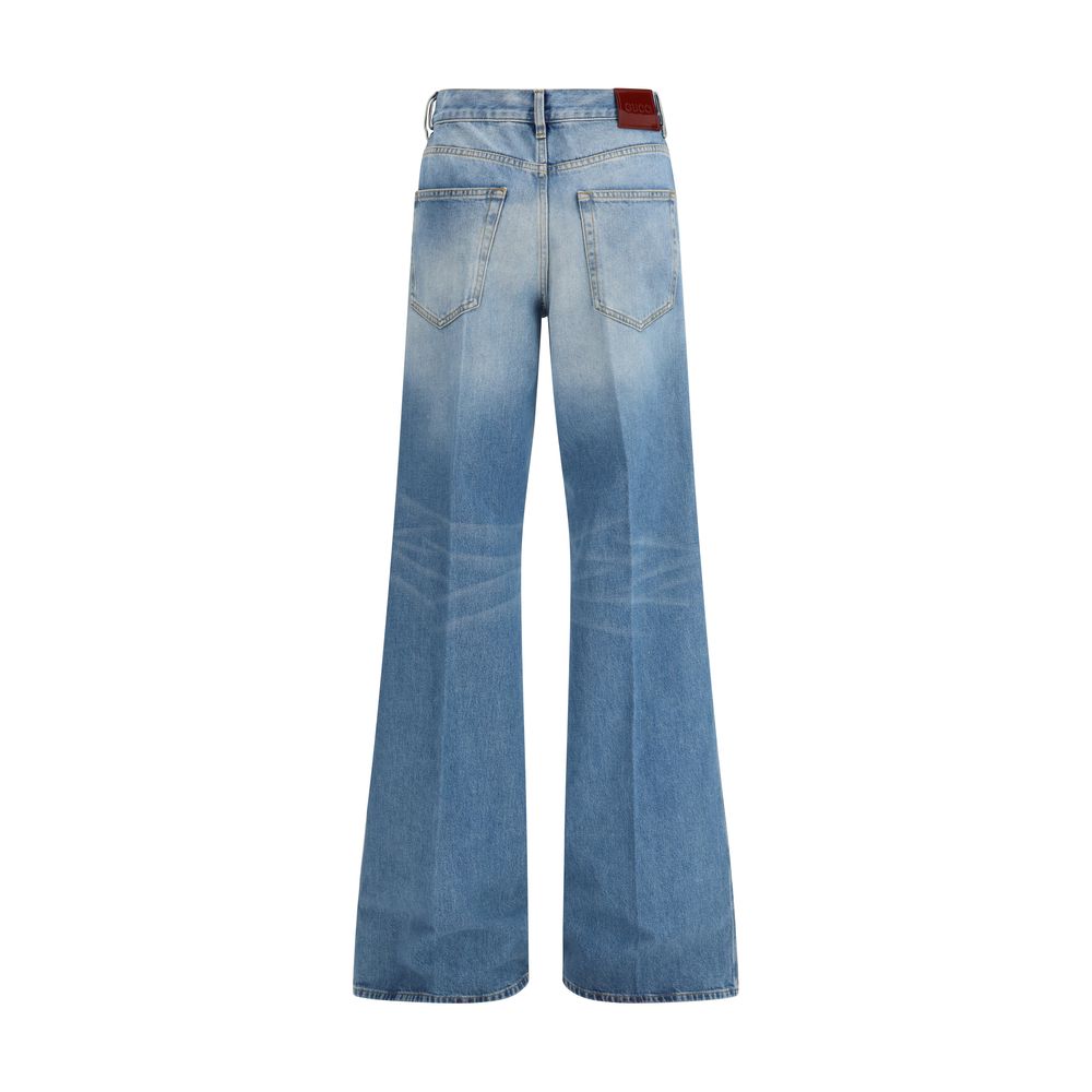 Gucci Light Blue Cotton Flared Jeans Gucci