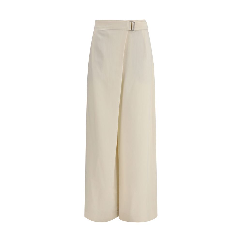 Beige Brunello Cucinelli viscose casual pants with a relaxed fit and subtle detailing, displayed on a neutral background.