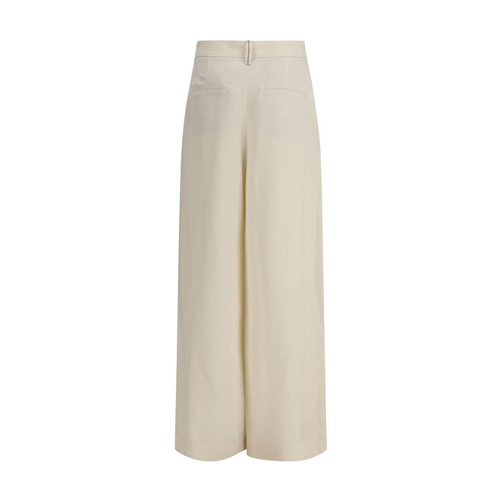 Beige Brunello Cucinelli viscose casual pants with a relaxed fit and subtle detailing, perfect for comfortable everyday wear.