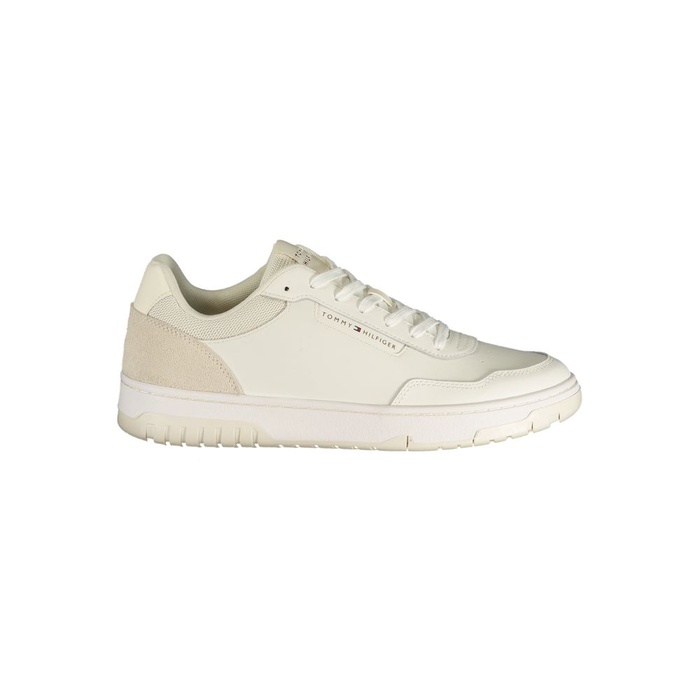 White Tommy Hilfiger men's sneaker made of polyurethane, with casual athletic style and classic branding details.