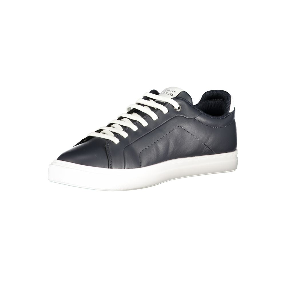Tommy Hilfiger blue polyurethane men's sneaker with white sole and laces, stylish casual footwear.
