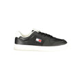 Black Tommy Hilfiger women’s sneaker with polyurethane upper and stylish design, perfect for casual and everyday wear.