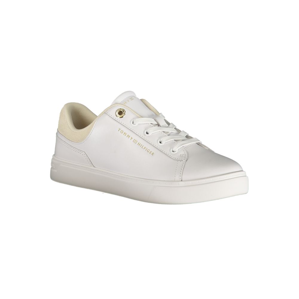 Tommy Hilfiger Bianco women's polyurethane sneaker with white design, rubber sole, and casual sporty style.
