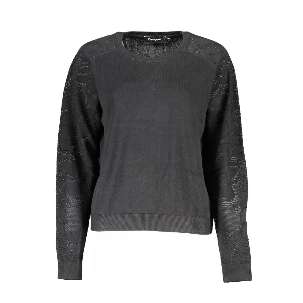 Black Desigual women's cotton sweater with a casual fit, featuring subtle textured details and long sleeves.