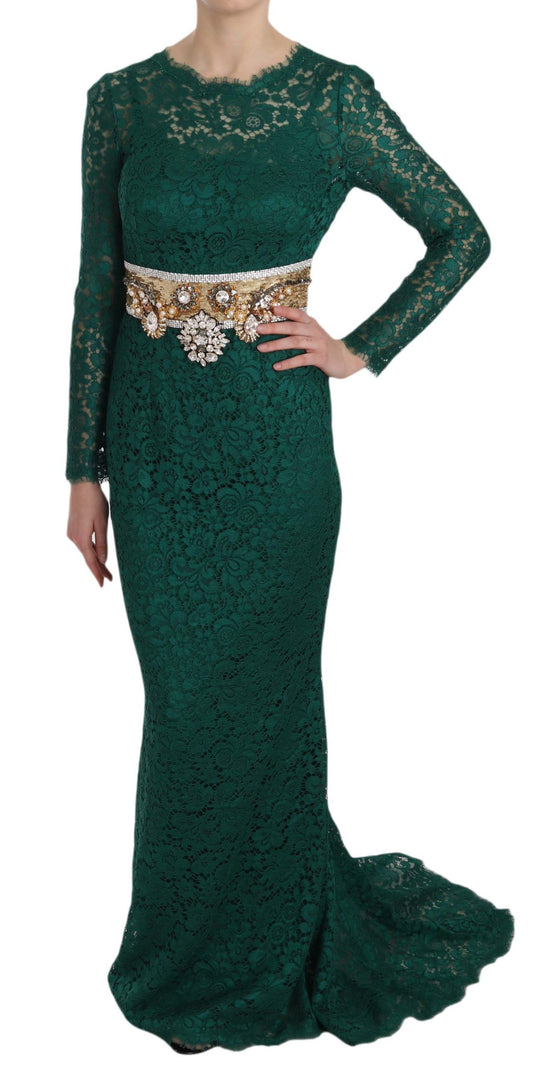 Dolce & Gabbana Crystal Gold Belt Lace Sheath Gown Dress Dolce & Gabbana