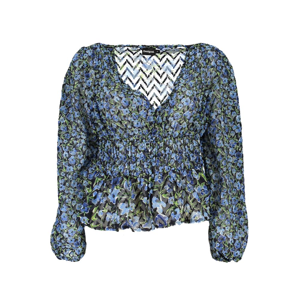 Desigual blue polyester women's blouse with long sleeves and a relaxed fit, featuring a stylish, casual design.