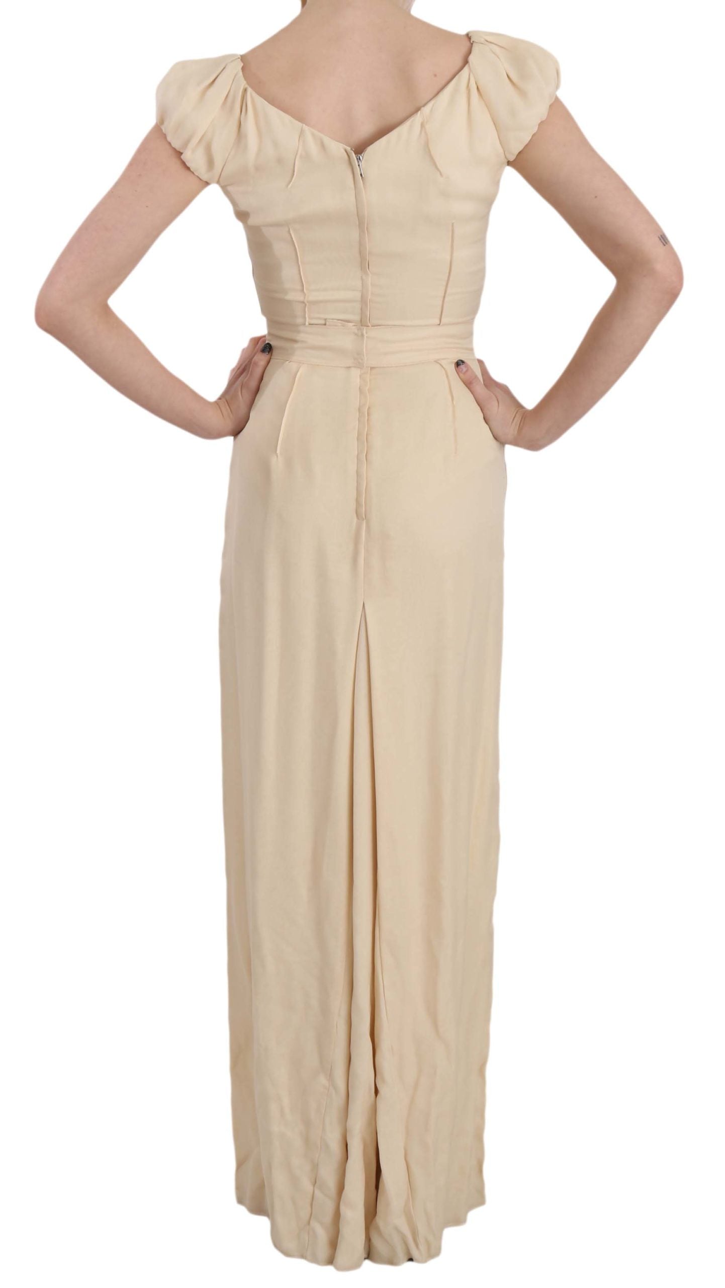 Dolce & Gabbana Beige Silk Column Cap Sleeve Gown Dress Dolce & Gabbana