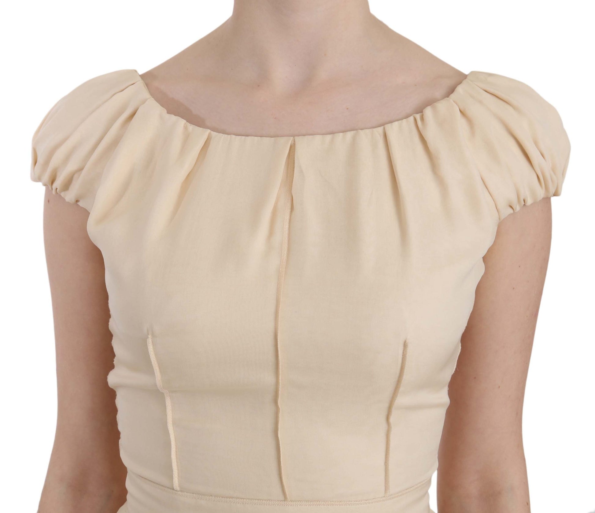 Dolce & Gabbana Beige Silk Column Cap Sleeve Gown Dress Dolce & Gabbana