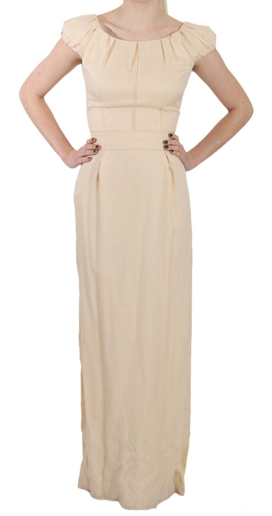 Dolce & Gabbana Beige Silk Column Cap Sleeve Gown Dress Dolce & Gabbana