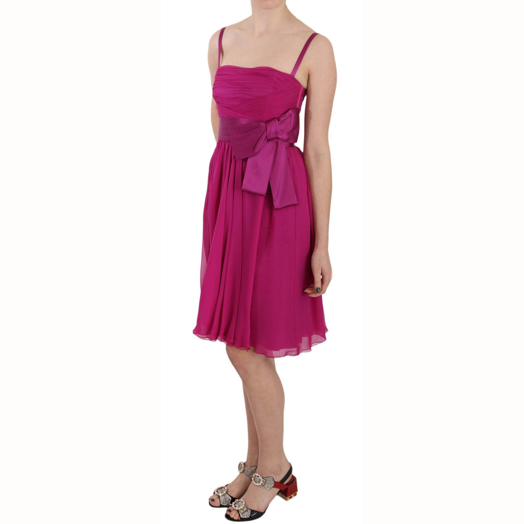 Dolce & Gabbana Fuchsia Pink Bow Silk Sleeveless Dress