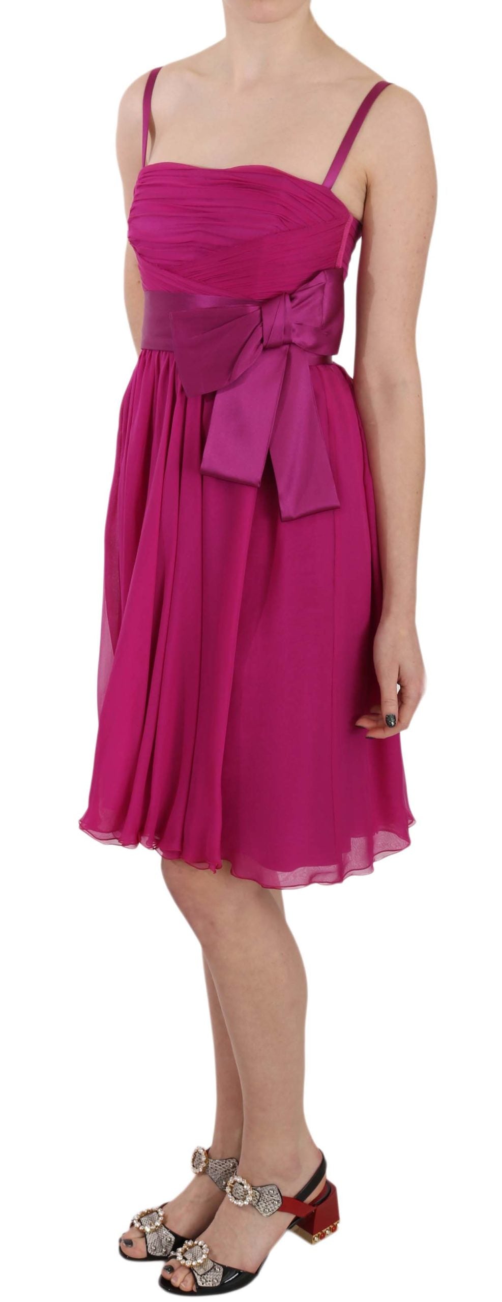 Dolce & Gabbana Fuchsia Pink Bow Silk Sleeveless Dress Dolce & Gabbana