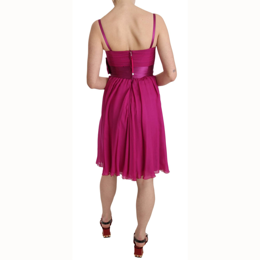 Dolce & Gabbana Fuchsia Pink Bow Silk Sleeveless Dress