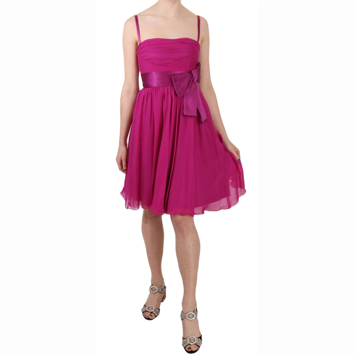 Dolce & Gabbana Fuchsia Pink Bow Silk Sleeveless Dress