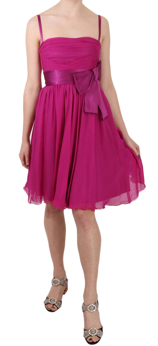 Dolce & Gabbana Fuchsia Pink Bow Silk Sleeveless Dress Dolce & Gabbana