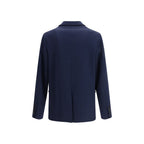 Gucci blue cotton full-length jacket displayed on a hanger, showcasing its sleek design and tailored fit.