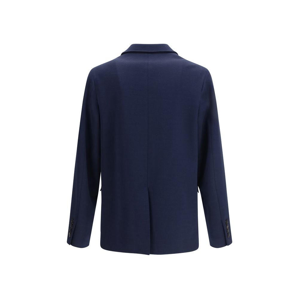 Gucci blue cotton full-length jacket displayed on a hanger, showcasing its sleek design and tailored fit.