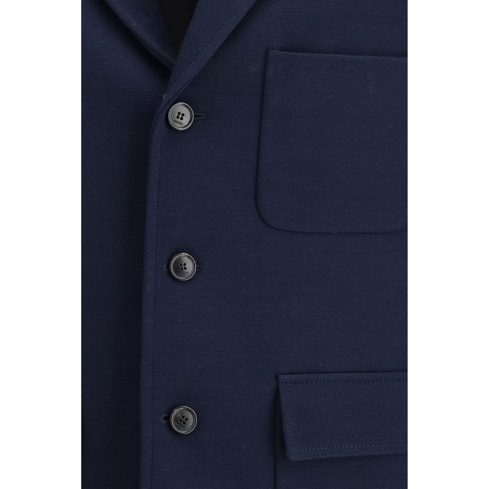 Gucci blue cotton full-length jacket with a classic design, featuring a button-up front and tailored fit.
