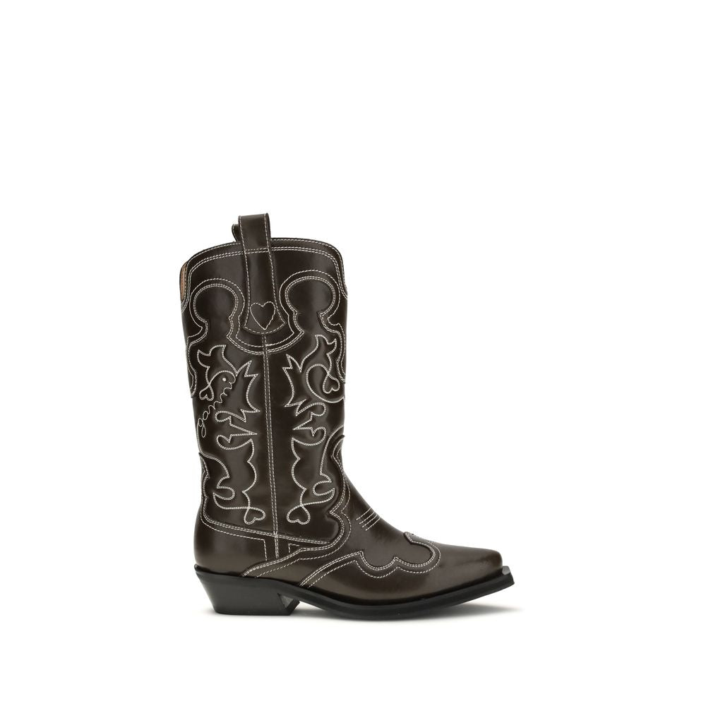 Ganni Brown Polyurethane Lace-Up Boots Ganni