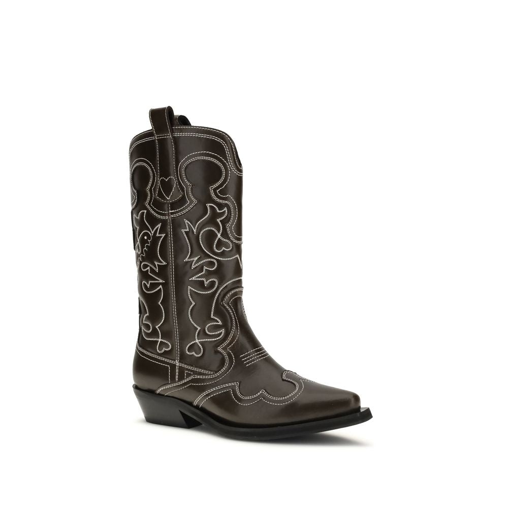 Ganni Brown Polyurethane Lace-Up Boots Ganni