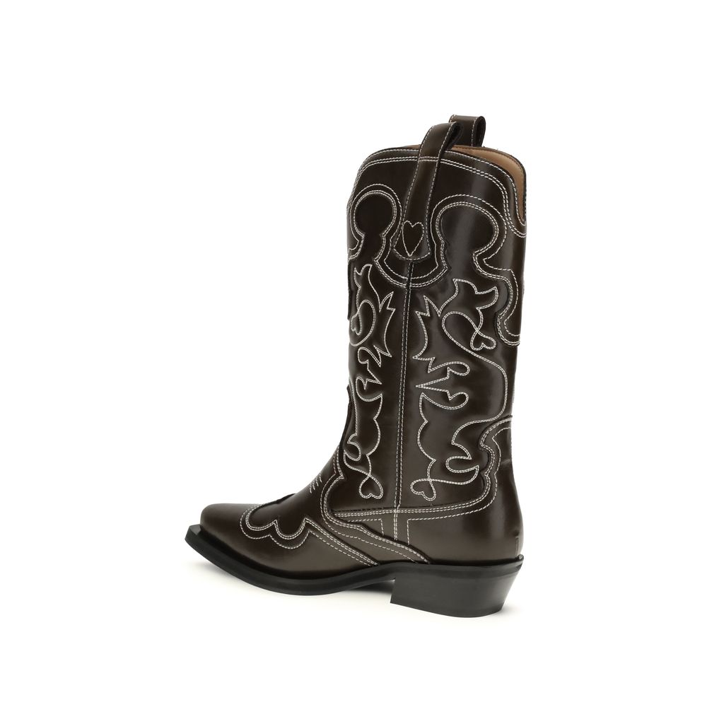 Ganni Brown Polyurethane Lace-Up Boots Ganni