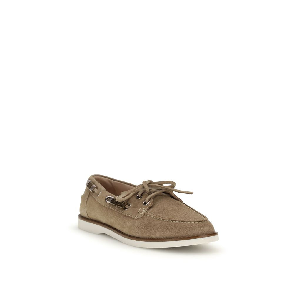 PINKO Beige Calf Leather Bos Taurus Slip-On Loafers PINKO